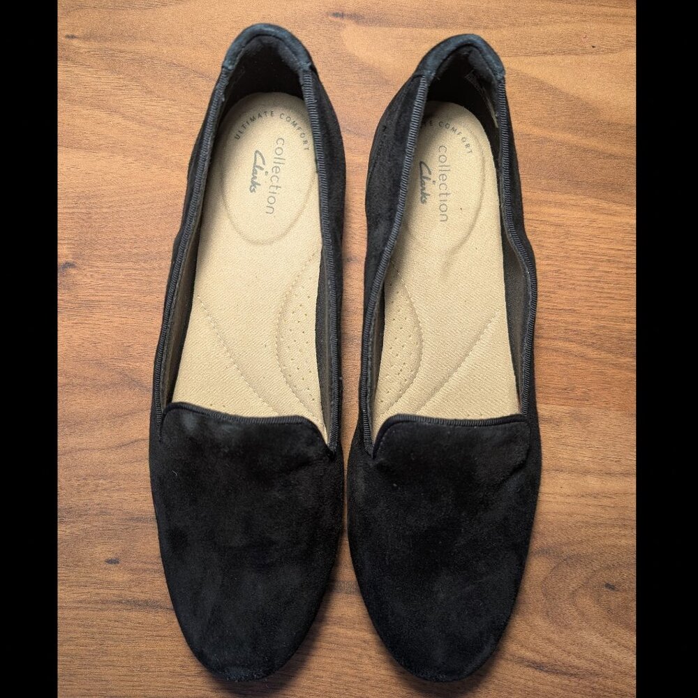 Clarks Loafer Black Suede Flat SlipOn Ultimate Comfort Sara Poppy 7